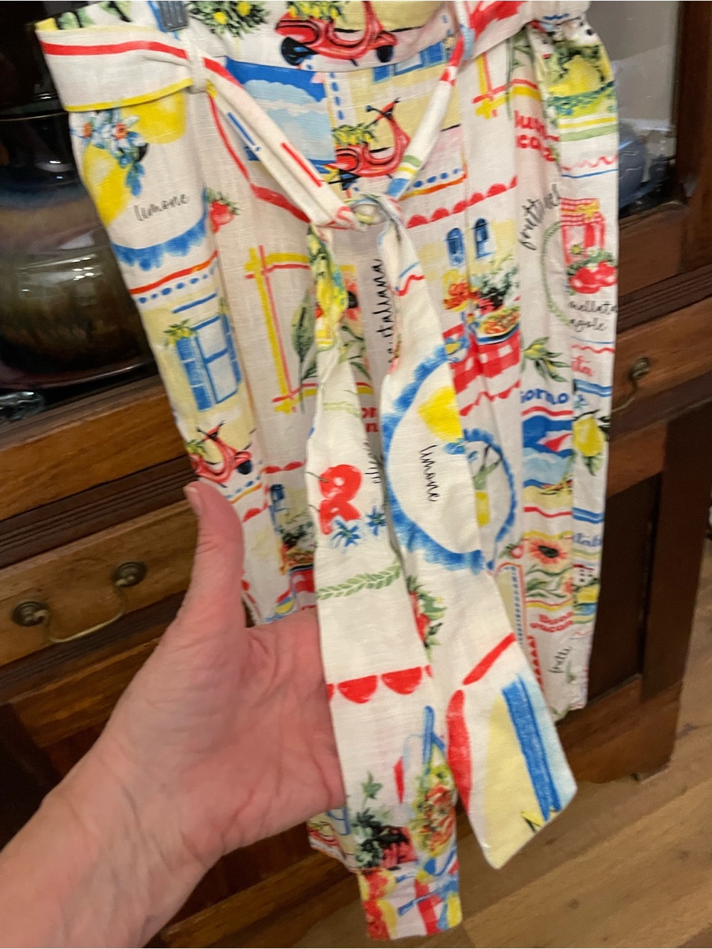 Haver & Blair London Vibrant Mediterranean Print Wide-Leg Pants linen/rayon L - Picture 2 of 8
